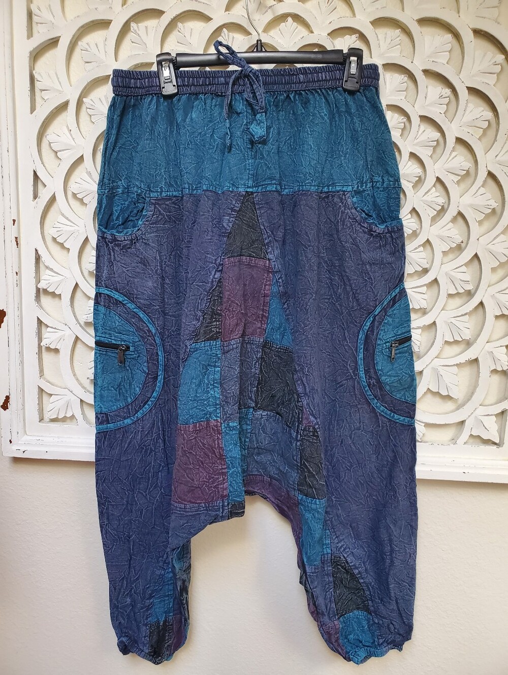 Made In India Patchwork Cotton Drop Crotch Pants OSFM New Harem Style